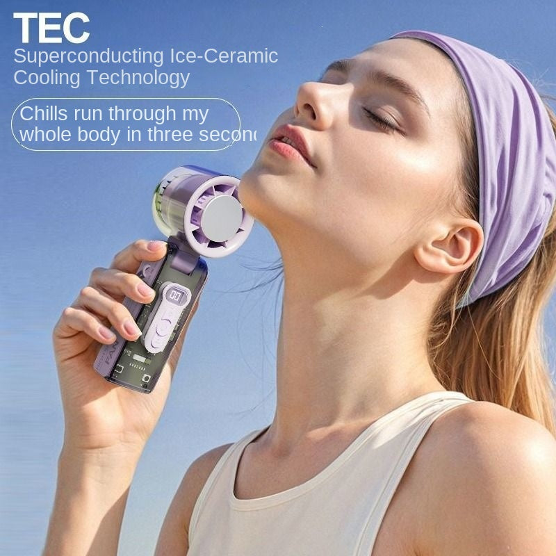 Cooling Ice Pack Handheld Fan, High-Speed Turbine, Neck-Hanging, Rechargeable, Powerful Fan
