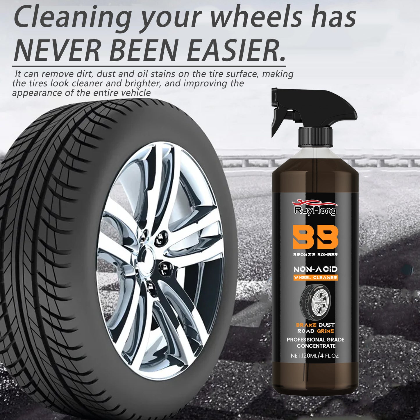 Rayhong Car Wheel Cleaner, Multi-Purpose Cleaning Agent for Wheel Rim Restoration and Stain Removal